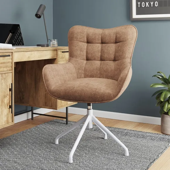Office Chair with Ergonomic Support - Tan, Faux Leather image