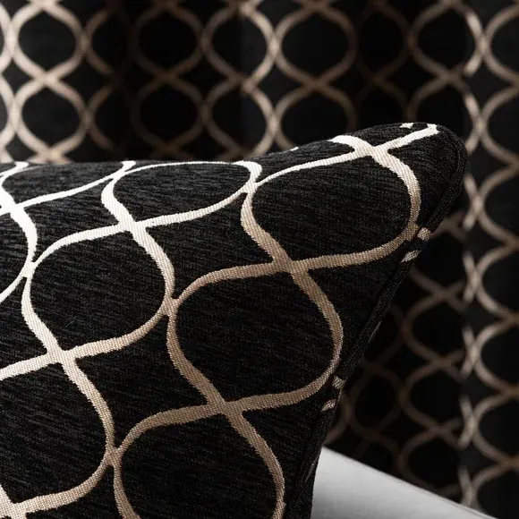 Ogee Cushion with Feather Fill - Black, Chenille