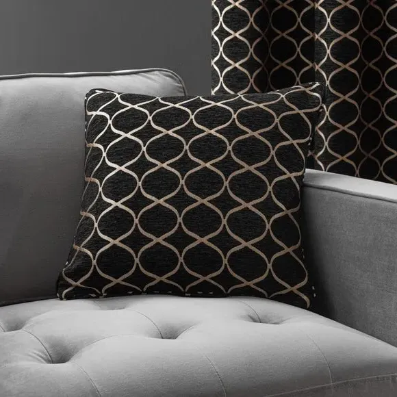 Ogee Cushion with Feather Fill - Black, Chenille image