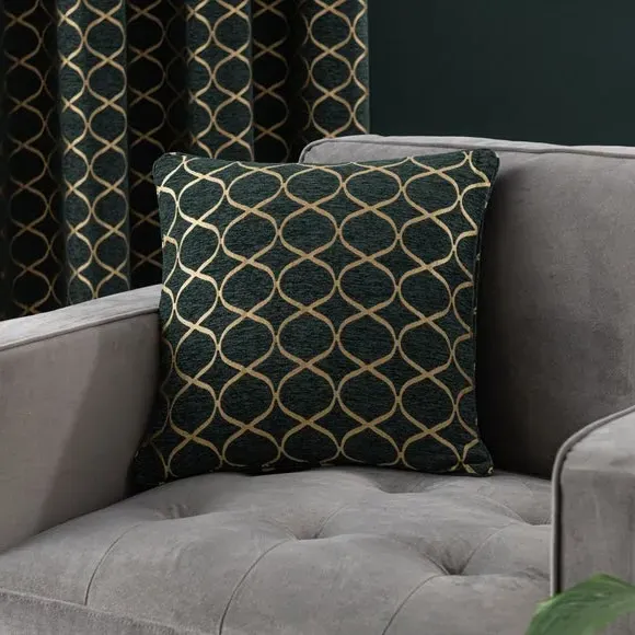 Ogee Cushion with Feather Fill - Emerald, Chenille