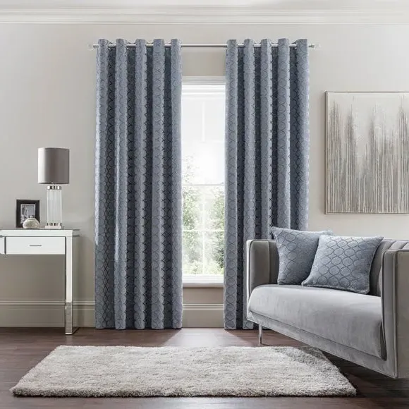 Ogee Eyelet Curtains - Ashley Blue, Chenille