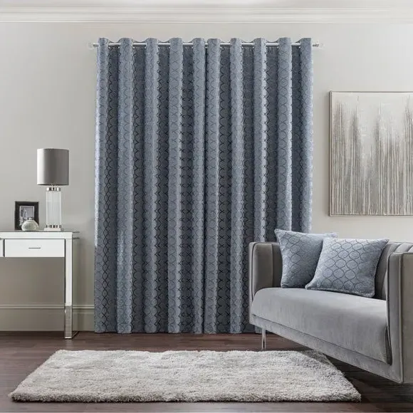 Ogee Eyelet Curtains - Ashley Blue, Chenille