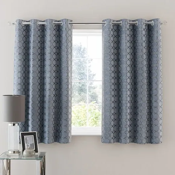 Ogee Eyelet Curtains - Ashley Blue, Chenille