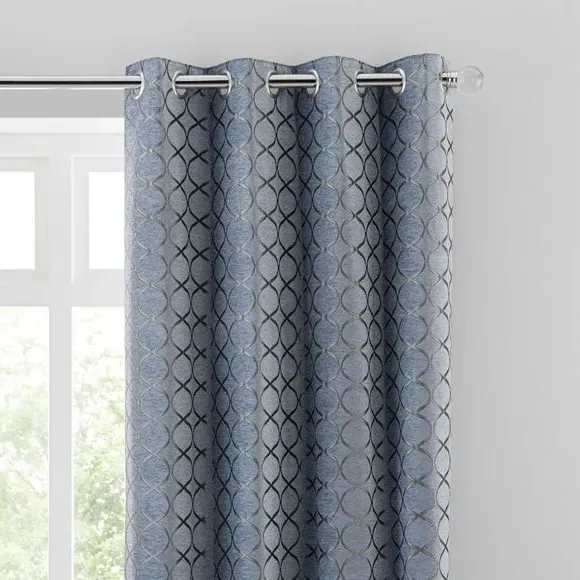 Ogee Eyelet Curtains - Ashley Blue, Chenille image