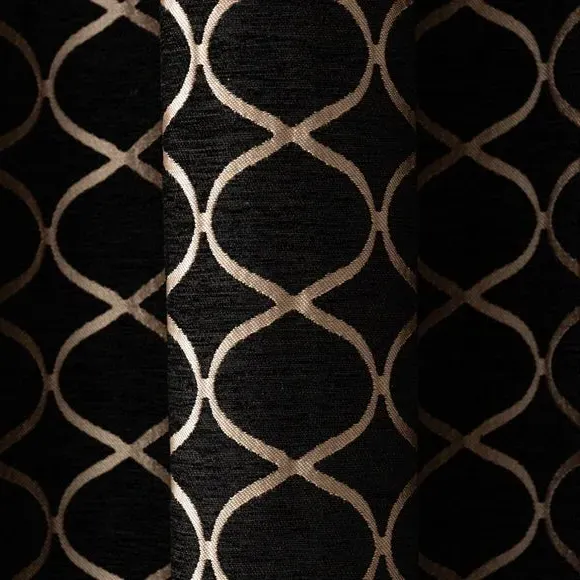 Ogee Eyelet Curtains - Black, Chenille