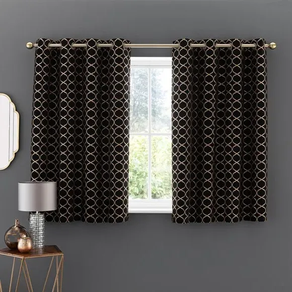 Ogee Eyelet Curtains - Black, Chenille