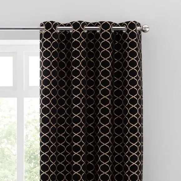 Ogee Eyelet Curtains - Black, Chenille