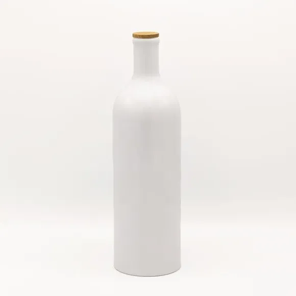 Oil Bottle with Bamboo Stopper - White, Ceramic