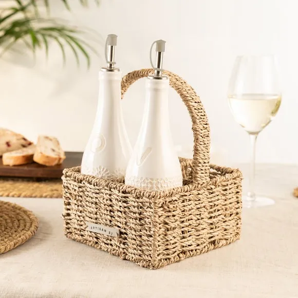 Oil & Vinegar Bottle Set with Holder - Cream image