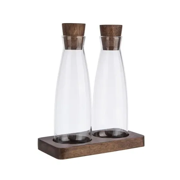 Oil & Vinegar Set with Tray - Natural, Acacia