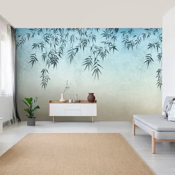 Ombre Leaf Wall Mural - Blue, Non-Woven