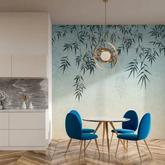 Ombre Leaf Wall Mural - Blue, Non-Woven image