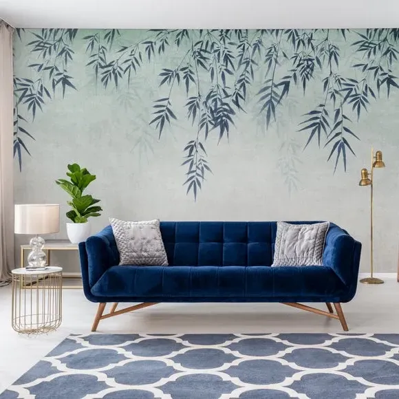 Ombre Leaf Wall Mural - Charm Blue, Non-Woven