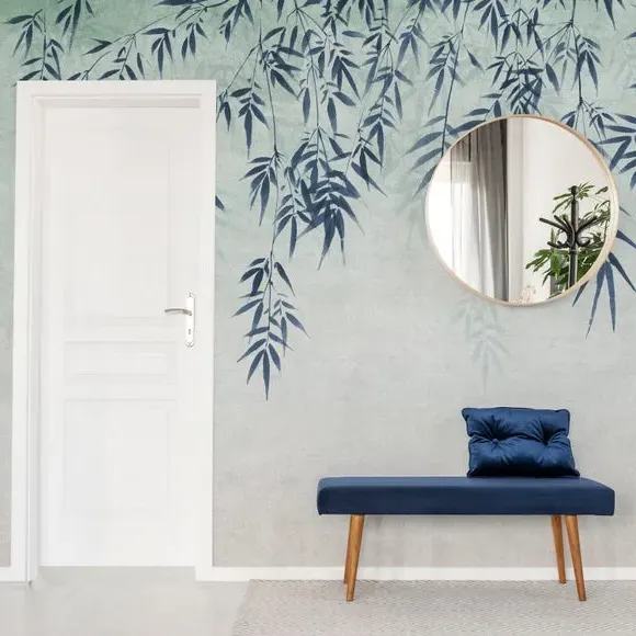 Ombre Leaf Wall Mural - Charm Blue, Non-Woven