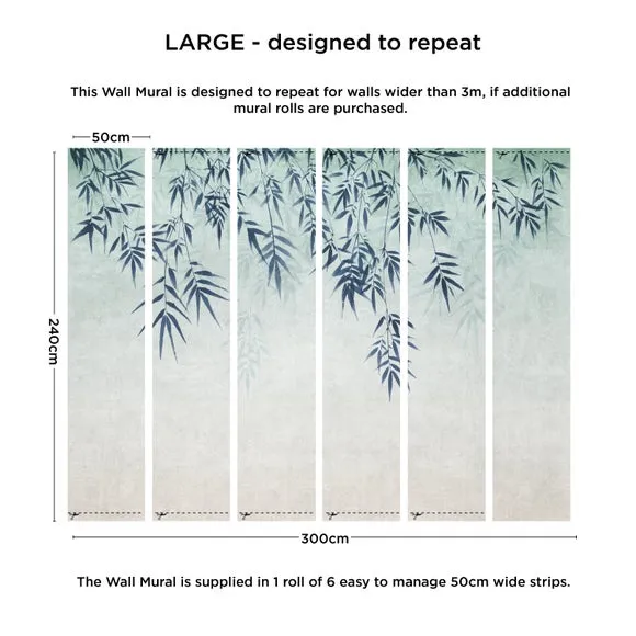 Ombre Leaf Wall Mural - Charm Blue, Non-Woven