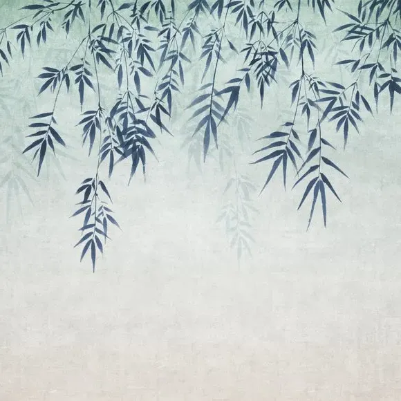 Ombre Leaf Wall Mural - Charm Blue, Non-Woven