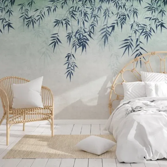 Ombre Leaf Wall Mural - Charm Blue, Non-Woven