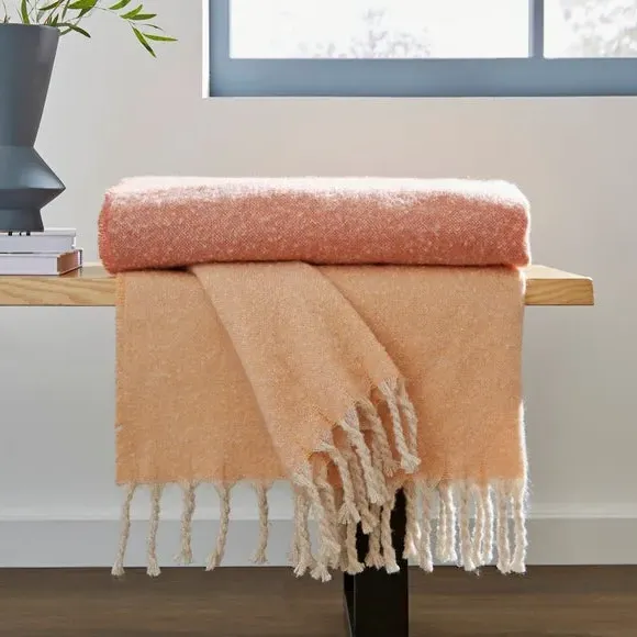 Ombre Throw Blanket - Pink Clay, Mohair