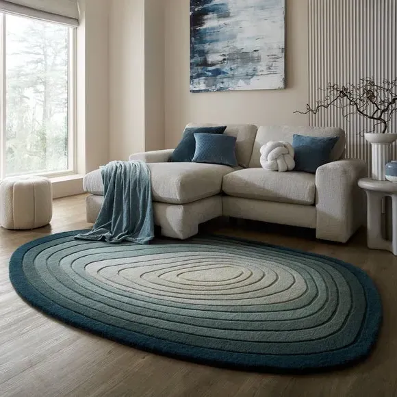 Ombre Wool Rug with High-Low Pile - Blue, Wool image