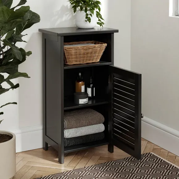 Open Shelf Storage Unit with Door - Black