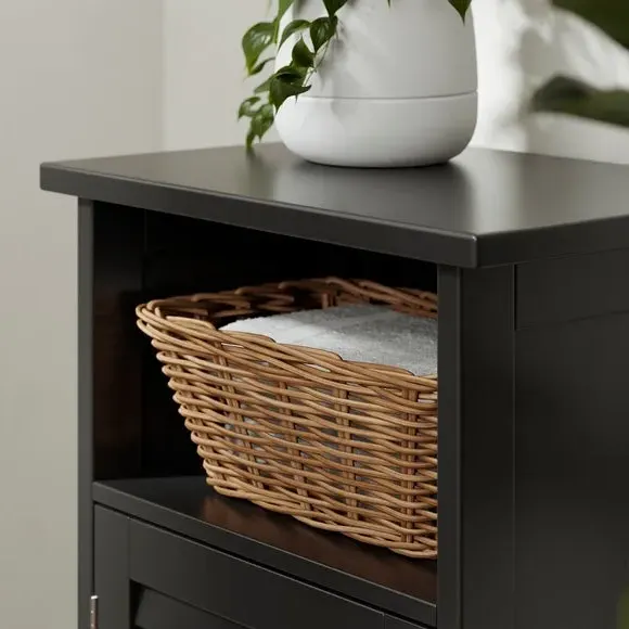 Open Shelf Storage Unit with Door - Black