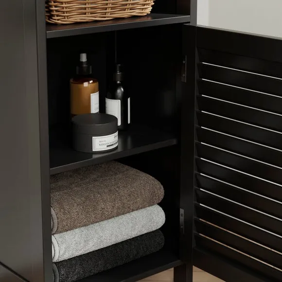 Open Shelf Storage Unit with Door - Black