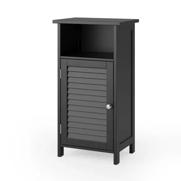 Open Shelf Storage Unit with Door - Black