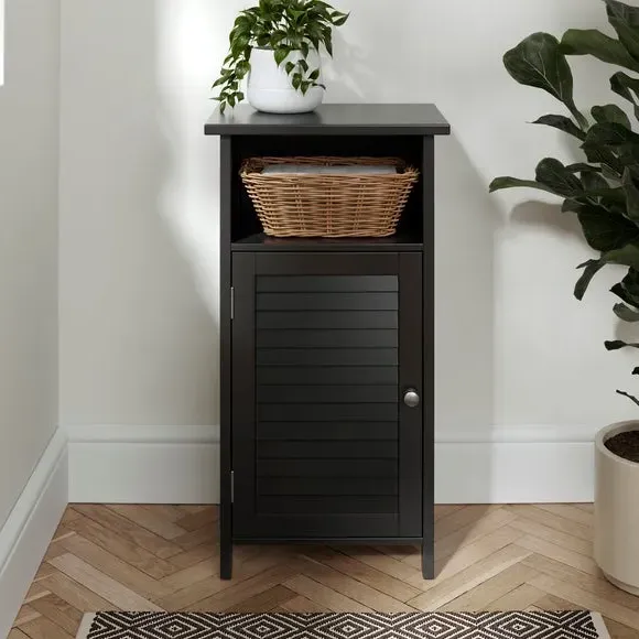 Open Shelf Storage Unit with Door - Black image