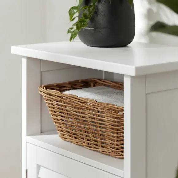 Open Shelf Storage Unit with Door - White