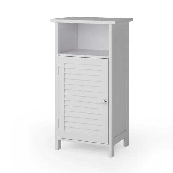 Open Shelf Storage Unit with Door - White