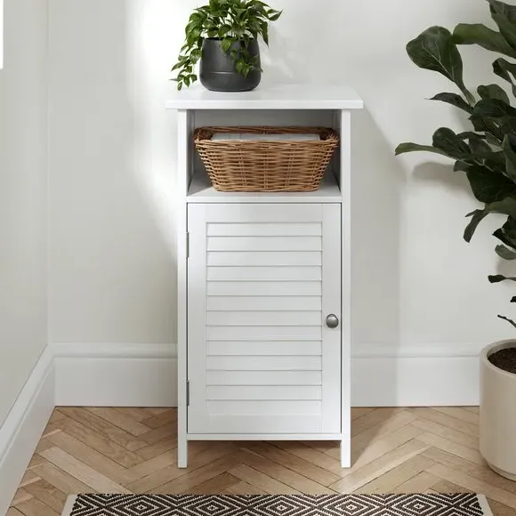 Open Shelf Storage Unit with Door - White
