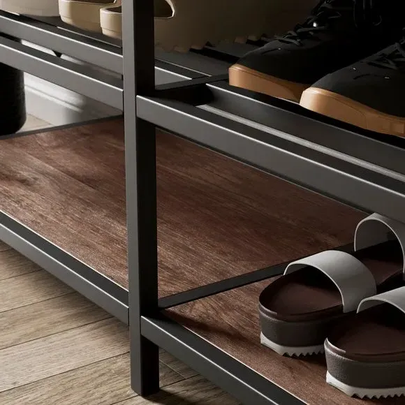 Open Shoe Bench with 4 Shelves - Pine, Metal