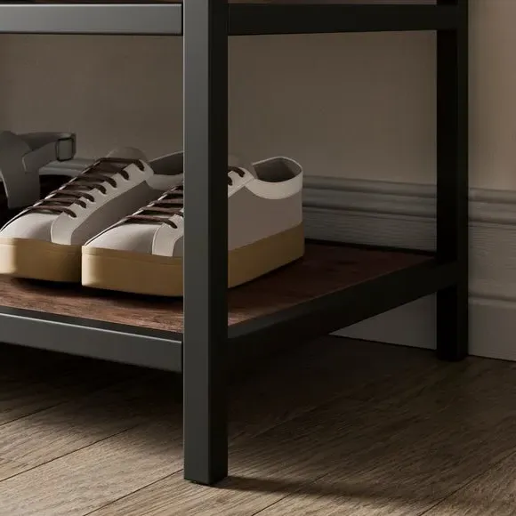 Open Shoe Bench with 4 Shelves - Pine, Metal