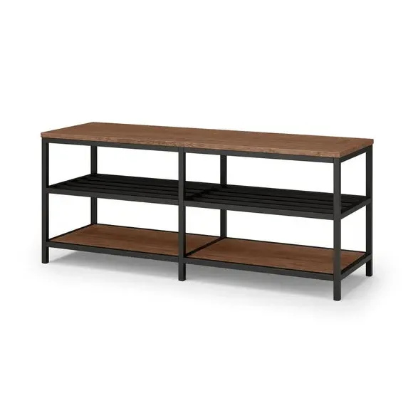 Open Shoe Bench with 4 Shelves - Pine, Metal