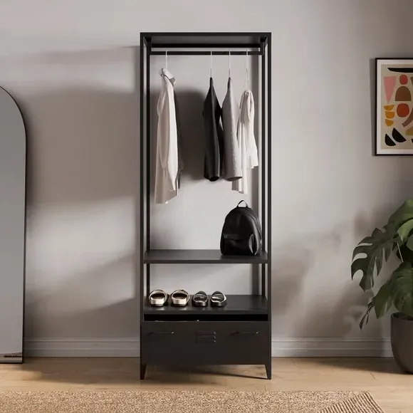 Open Wardrobe with Adjustable Legs - Black, Metal