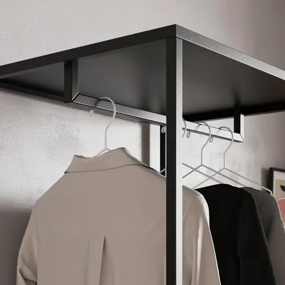 Open Wardrobe with Adjustable Legs - Black, Metal