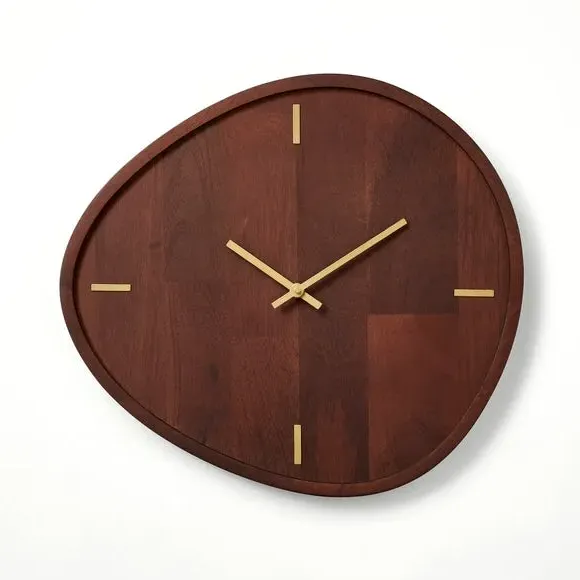 Organic Shaped Wall Clock - Brown, Mango Wood