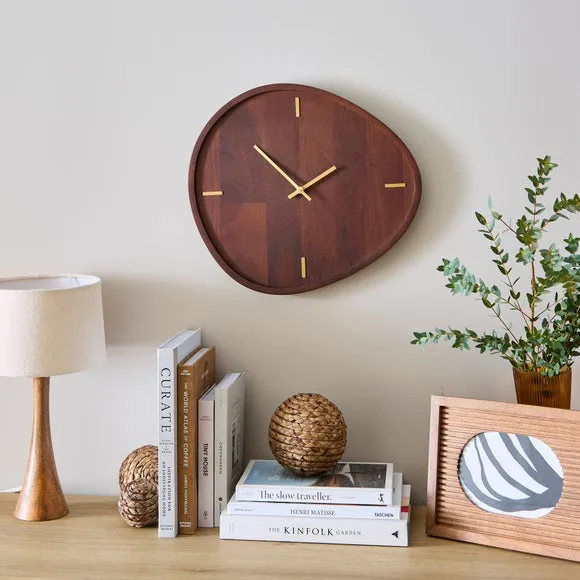 Organic Shaped Wall Clock - Brown, Mango Wood image
