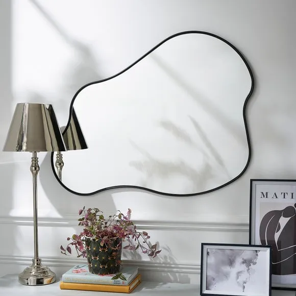 Organic Wall Mirror with Hooks - Black image