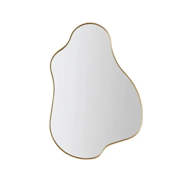 Organic Wall Mirror with Hooks - Gold