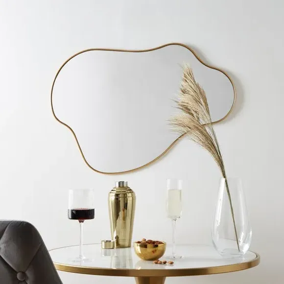 Organic Wall Mirror with Hooks - Gold
