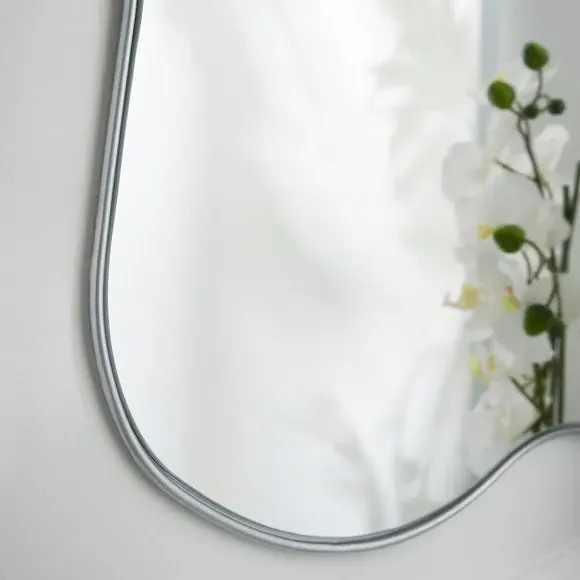 Organic Wall Mirror with Hooks - Silver