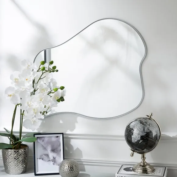 Organic Wall Mirror with Hooks - Silver
