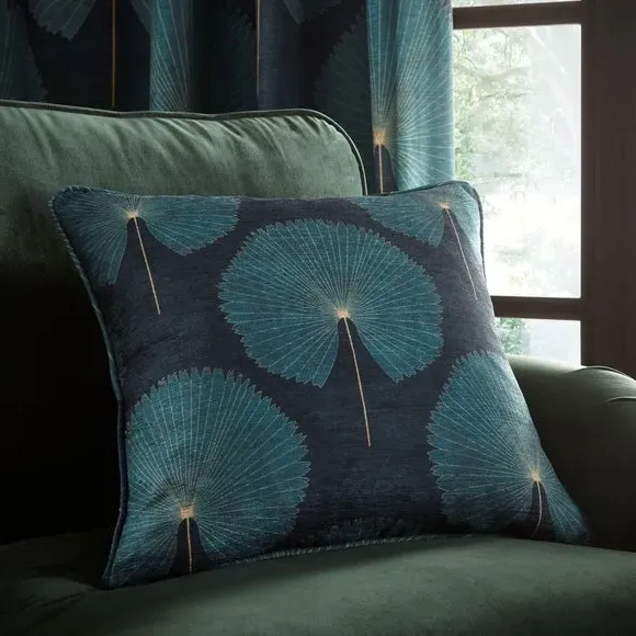 Oriental Fan Cushion - Bottle Green, Polyester image