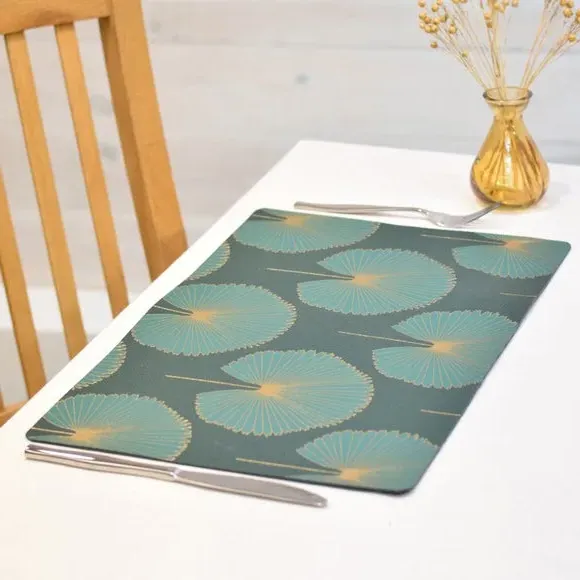 Oriental Fan Placemat - Green, Faux Leather
