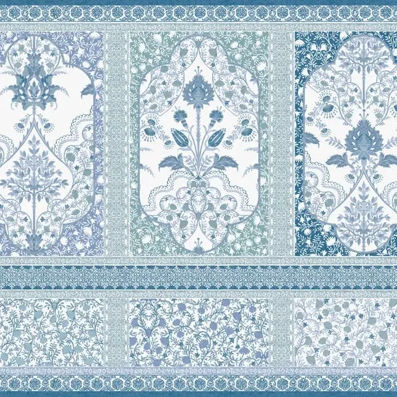 Ornate Wall Mural Panelling - Blue, Matt Finish