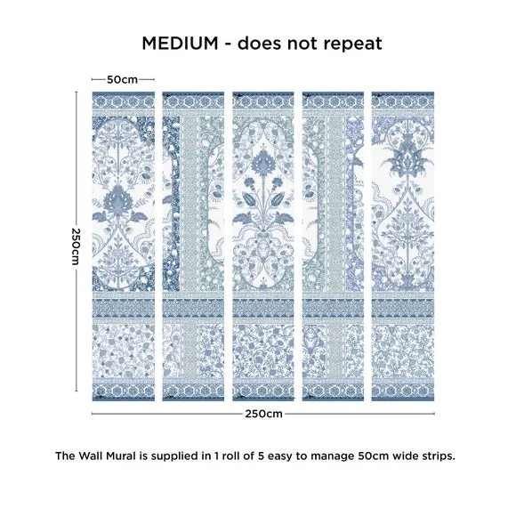 Ornate Wall Mural Panelling - Blue, Matt Finish