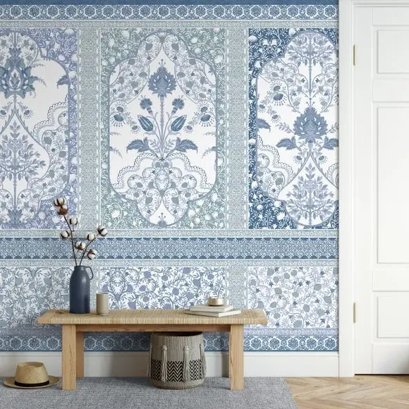 Ornate Wall Mural Panelling - Blue, Matt Finish image