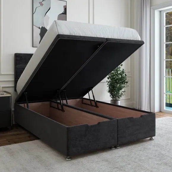 Ottoman Bed Base with Storage - Black, Chenille