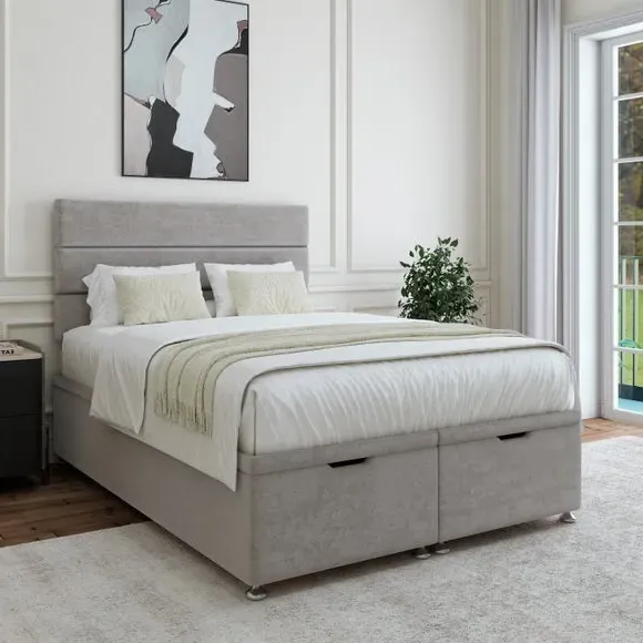 Ottoman Bed Base with Storage - Grey, Chenille